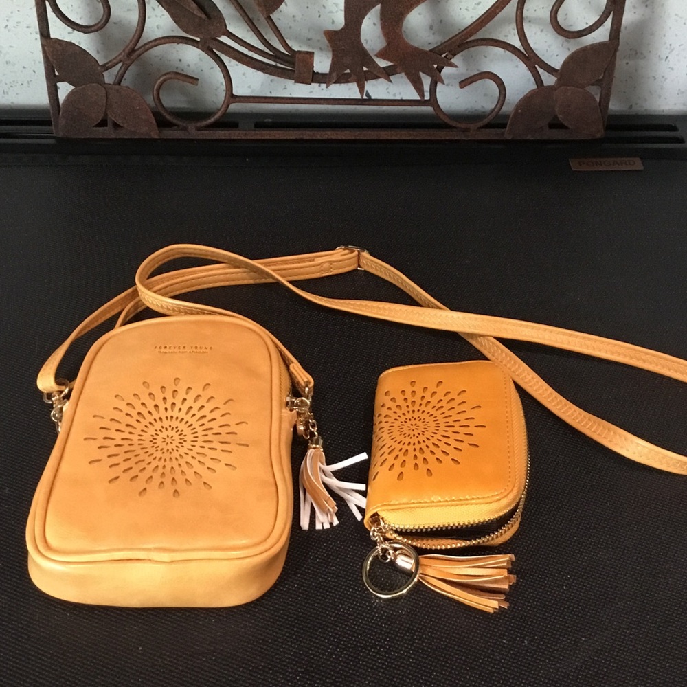 Forever 21 Yellow Crossbody Bag with Tassel Wallet Set